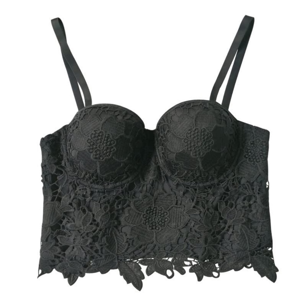 Black embroidered lace corset top